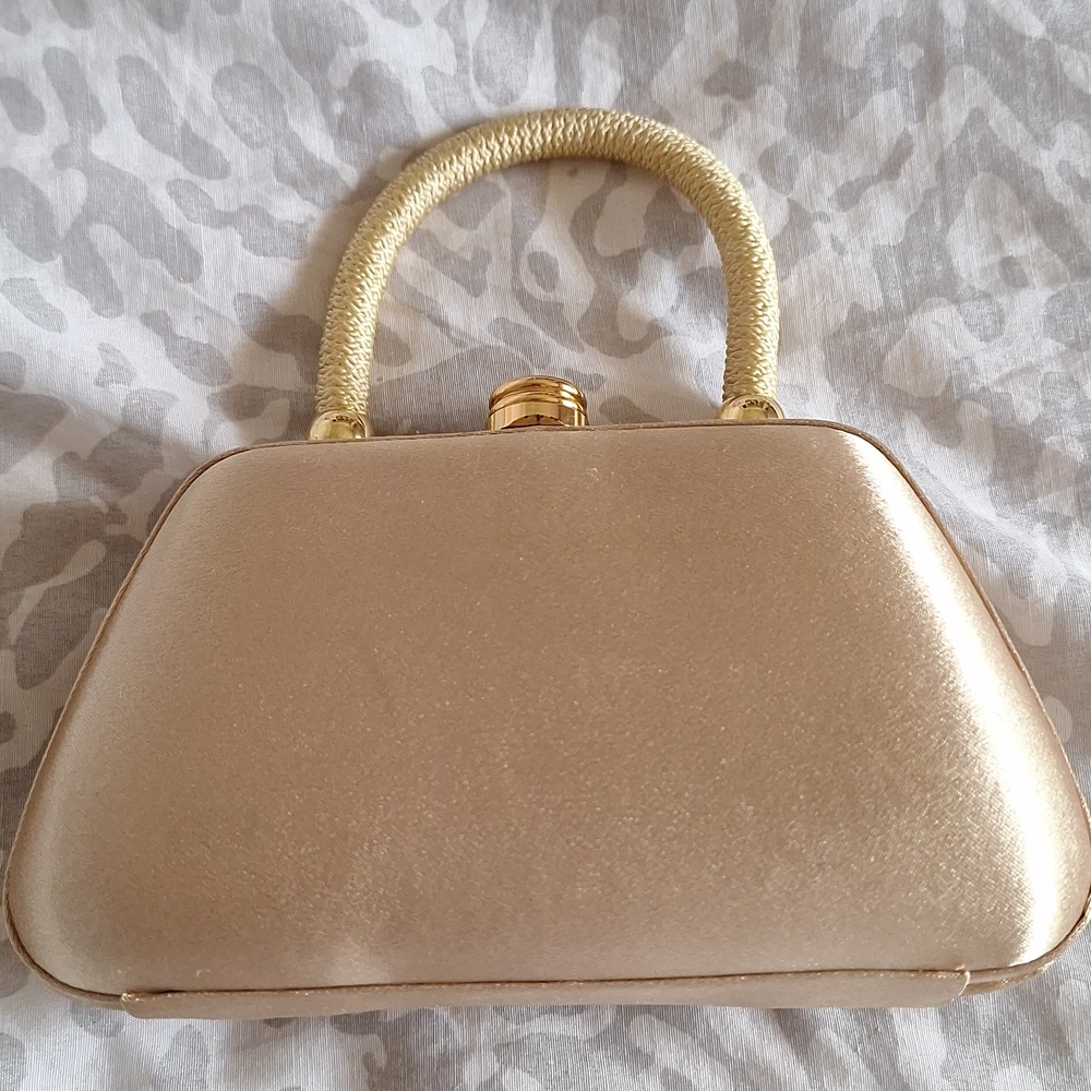 Vintage Gold Satin Cocktail Mini Handle Bag Clutch - Picture 4 of 5